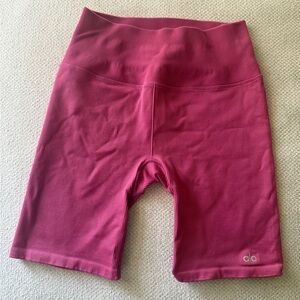 Alo Yoga Ribbed High-Waist Pink Biker Shorts